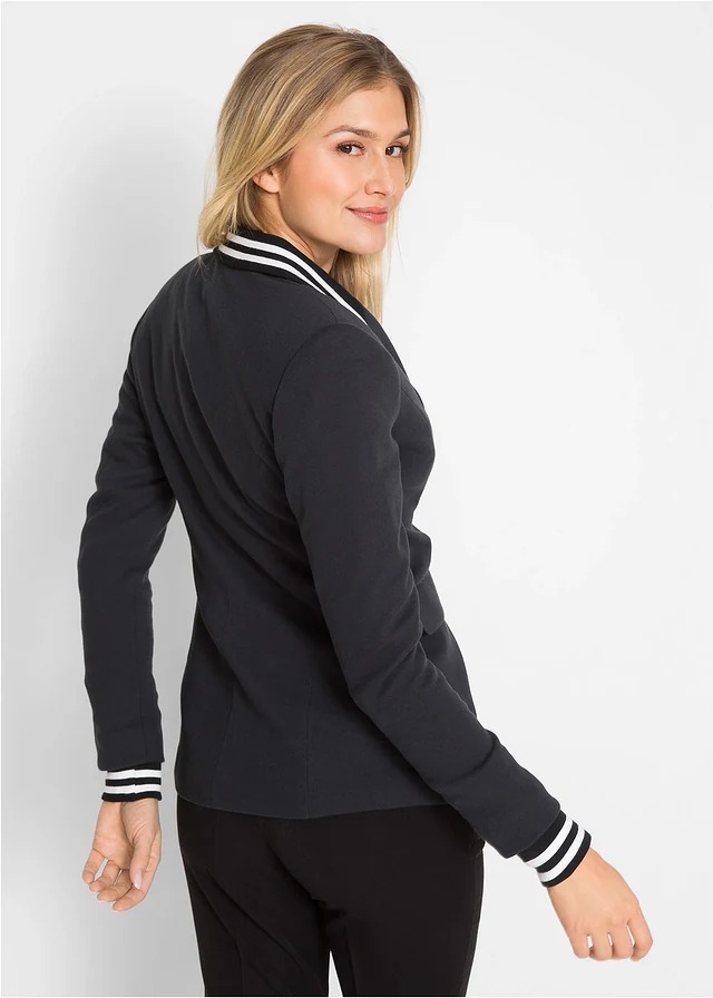 Blazer en coton à détails rayés, Couleur: noir