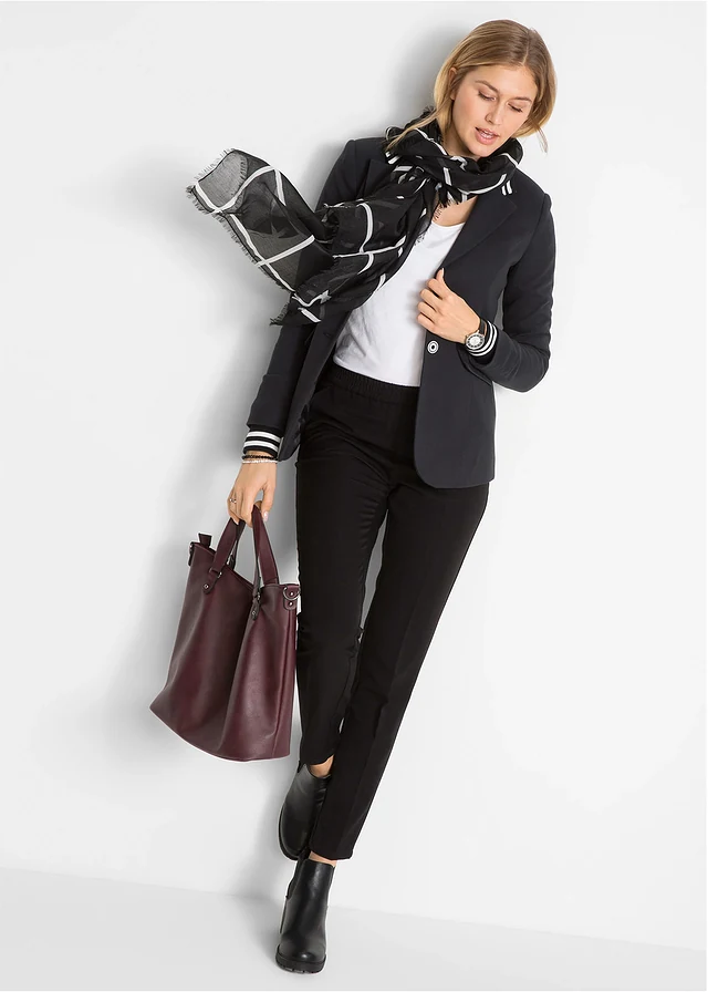 Katoenen blazer met gestreepte details, Kleur: zwart