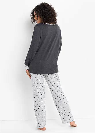 Pyjama met biologisch katoen, Kleur: antraciet gemêleerd