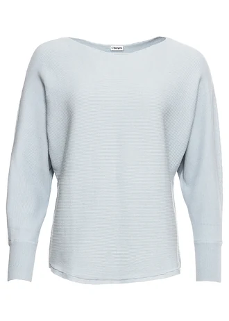 Sweter oversize z prążkowanej dzianiny • pudrowy niebieski melanż • sklep bonprix
