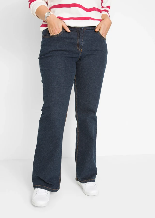 Bootcut stretch jeans, high waist, Kleur: donkerblauw denim