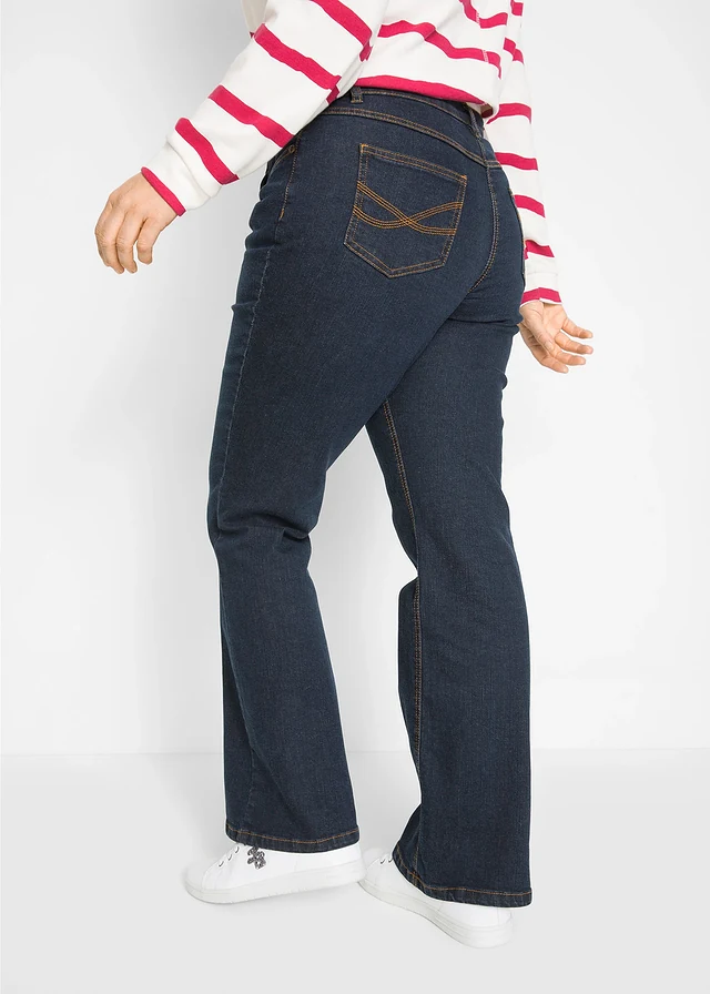 Jean bootcut taille haute, extensible, Couleur: bleu foncé