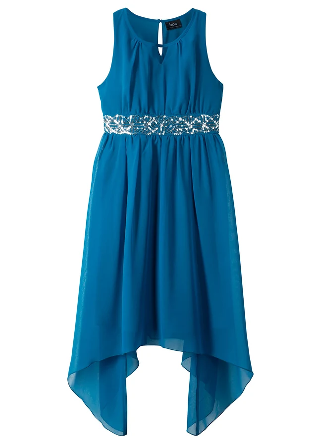 Chiffon jurk met pailletten, Kleur: Atlantisch blauw