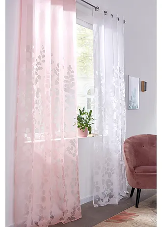 Voilage en dévoré avec feuilles (1 pce) • blanc floral • Boutique bonprix