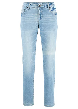 Stretch jeans mid waist, straight, Kleur: lichtblauw used