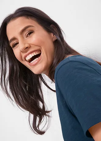 T-shirt coton en fil flammé, manches courtes • bleu foncé • Boutique bonprix