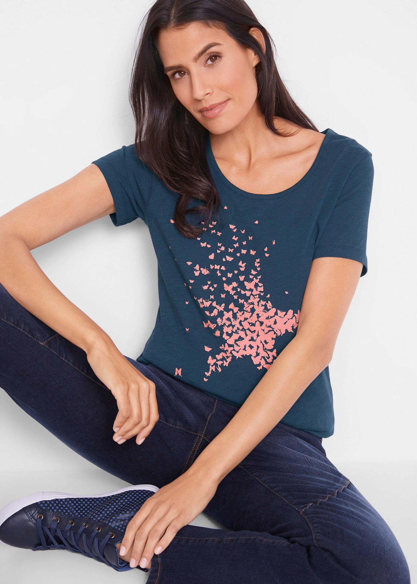 Shirt van slub garen, korte mouw • donkerblauw • bonprix online shop