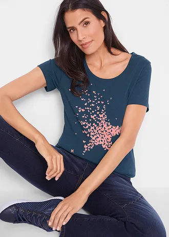 Shirt van slub garen, korte mouw • donkerblauw • bonprix online shop