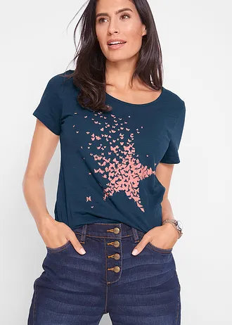 Shirt van slub garen, korte mouw, Kleur: donkerblauw