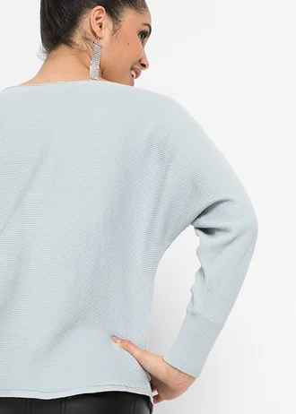 Sweter oversize z prążkowanej dzianiny • pudrowy niebieski melanż • sklep bonprix