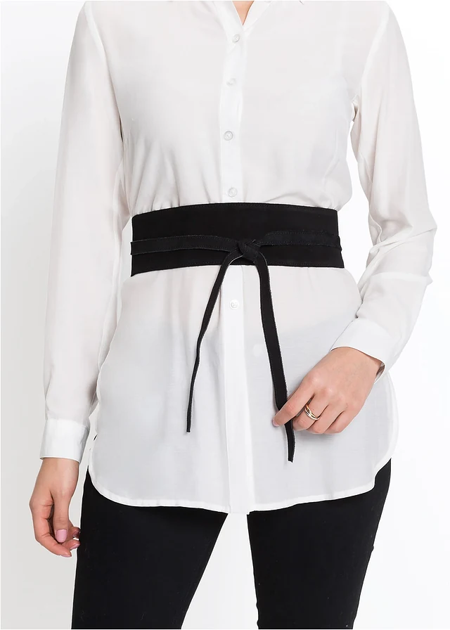 Strikceintuur van suède, Kleur: zwart