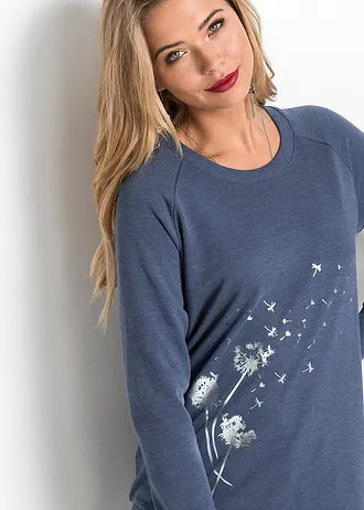 Bluză casual din material cu bumbac • indigo melanj imprimat • magazin bonprix