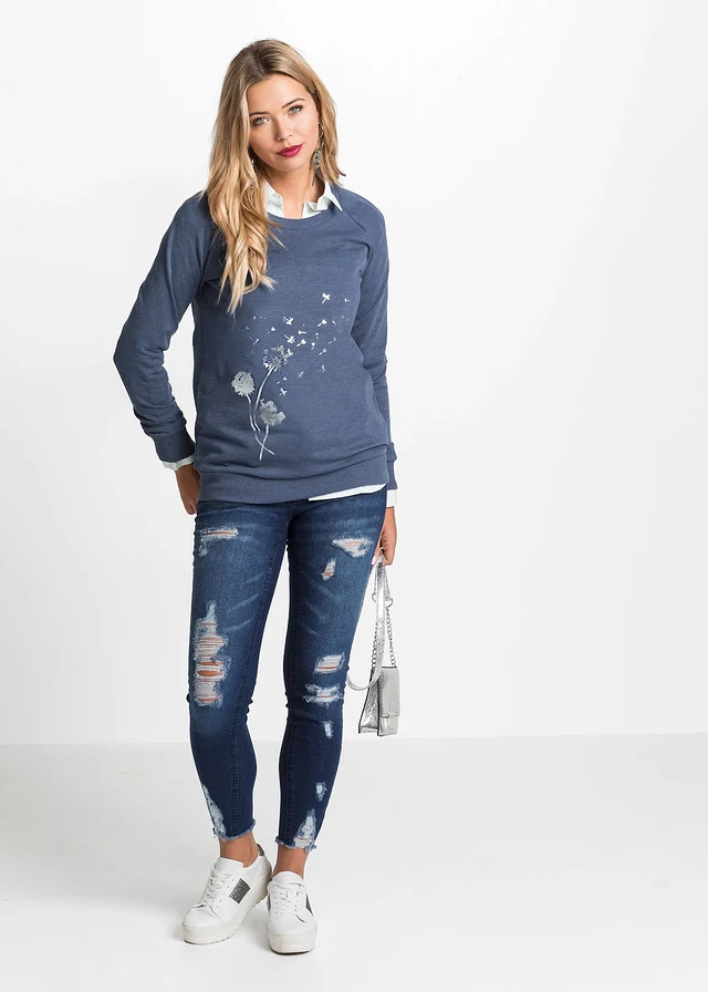 Sweat-shirt, Couleur: indigo chiné imprimé