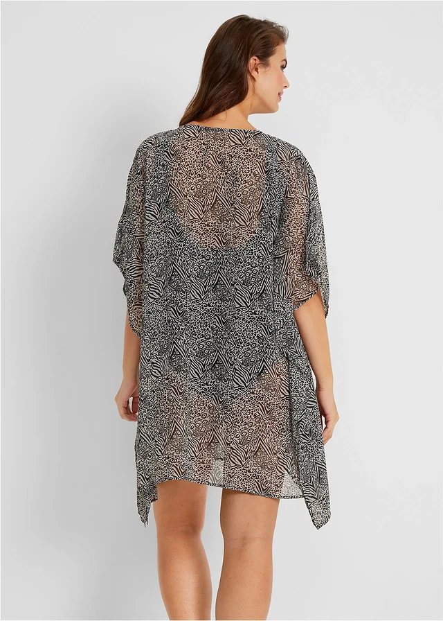 Tunique de plage en mousseline, Couleur: noir-gris clair motif