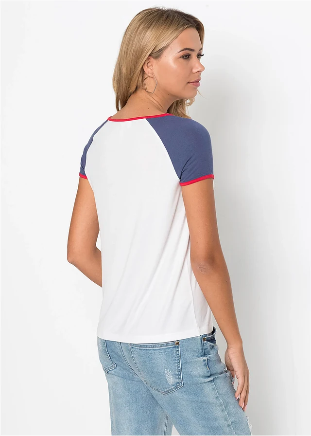 T-shirt van zachte viscose • wit-rood-indigo met print • product-page.page-title-suffix
