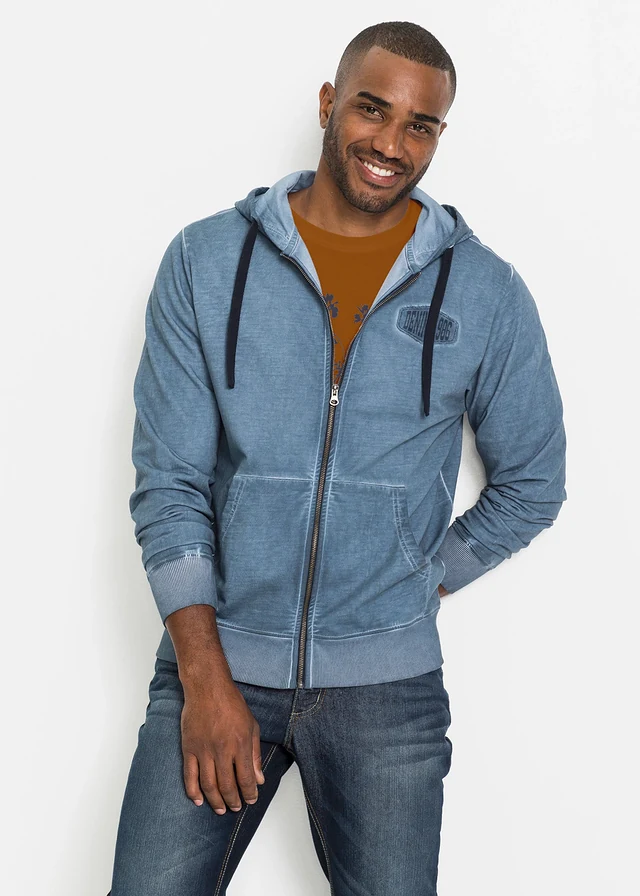 Sweat zippé à capuche, aspect délavé • bleu used • product-page.page-title-suffix