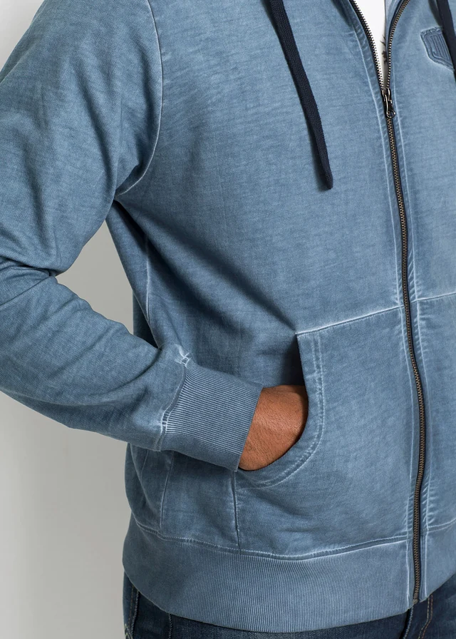 Sweat zippé à capuche, aspect délavé • bleu used • product-page.page-title-suffix