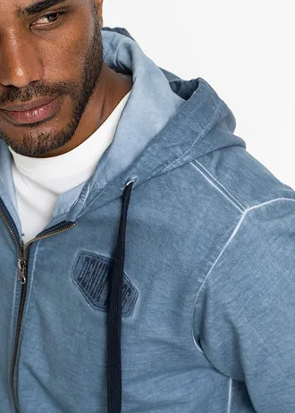 Sweat zippé à capuche, aspect délavé • bleu used • Boutique bonprix