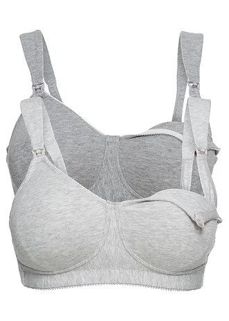 Sutien de alăptare fără armătură, cu bumbac organic (set/2 buc.) • gri deschis melanj + bej melanj • magazin bonprix