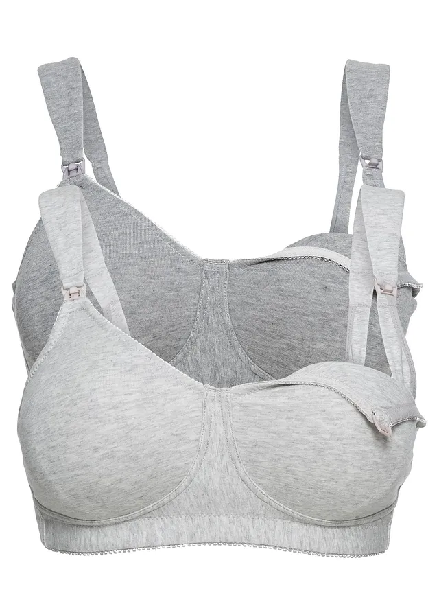 Sutien de alăptare fără armătură, cu bumbac organic (set/2 buc.) • gri deschis melanj + bej melanj • magazin bonprix