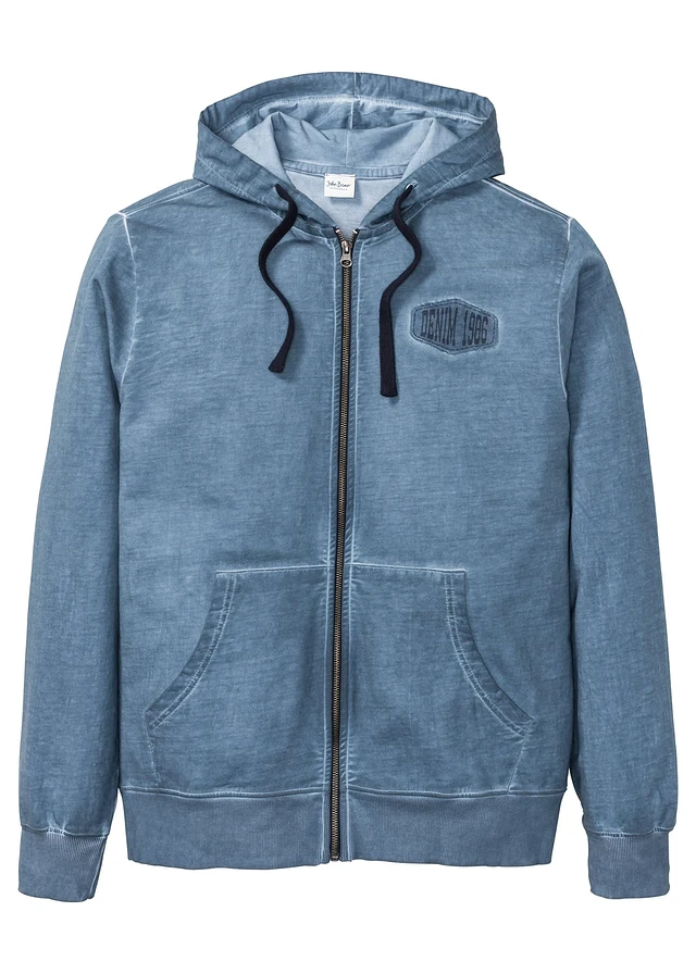 Sweat zippé à capuche, aspect délavé