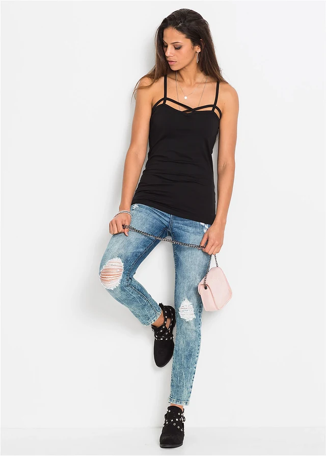 Top met spaghettibandjes (set van 2), Kleur: zwart/wit