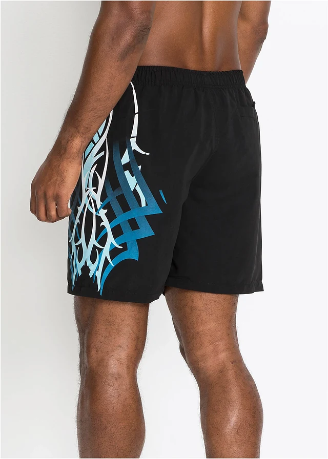 Heren zwemshort, Kleur: zwart/blauw met print