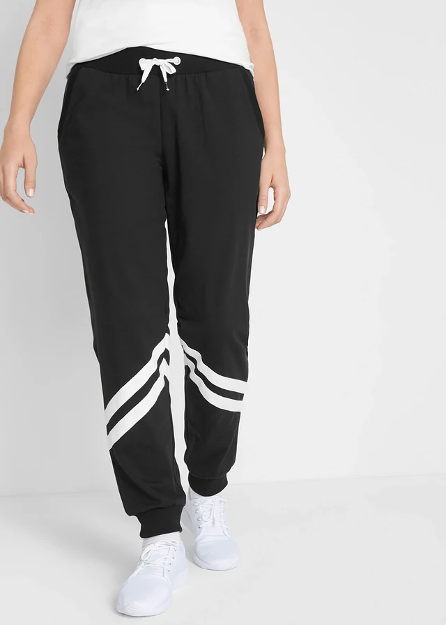 Pantalon en molleton à rayures, Couleur: noir rayé