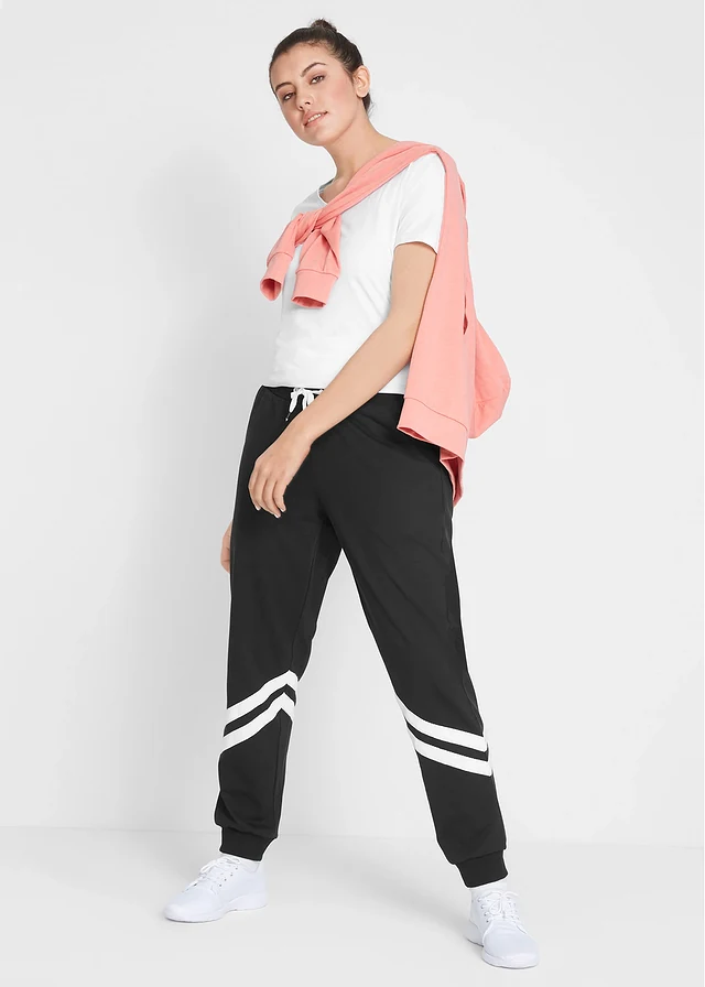 Pantalon en molleton à rayures, Couleur: noir rayé