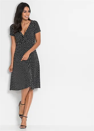 Robe en jersey viscose extensible • noir pois blanc • Boutique bonprix