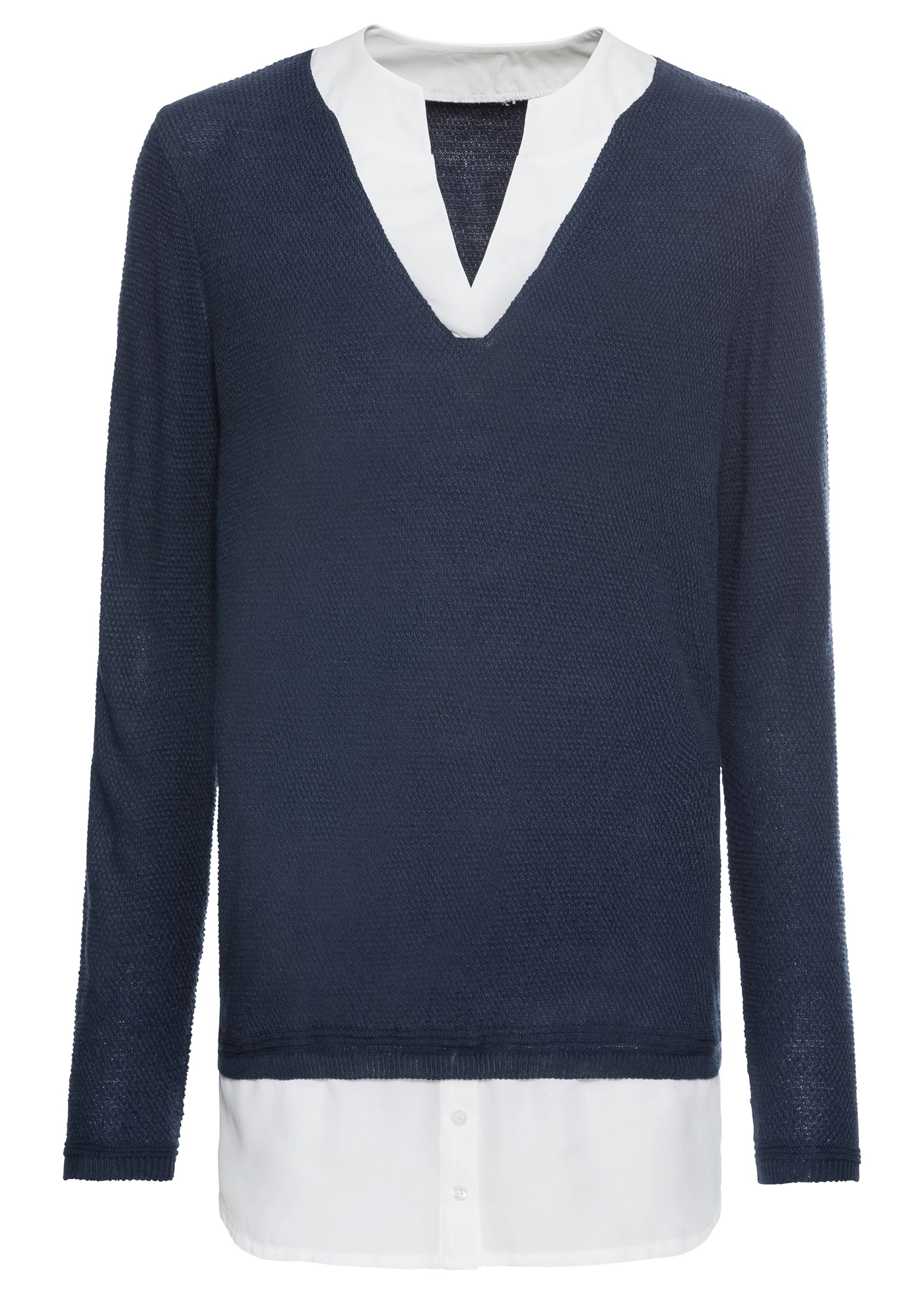 Trui met blouse-inzet • donkerblauw • bonprix online shop