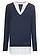 Fijngebreide trui met blouse-inzet, Kleur: donkerblauw/wit