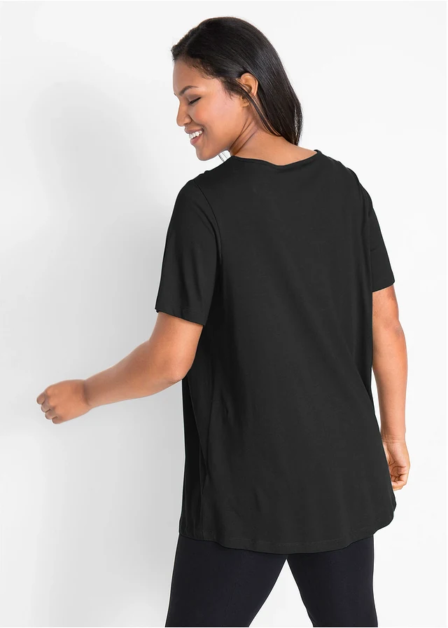 T-shirt in A-lijn, korte mouw, Kleur: zwart