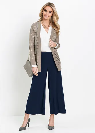 Žerzejové kalhoty Culotte, barva: tmavě modrá