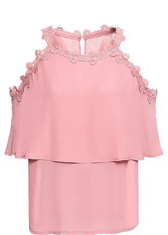 Bluzka z wycięciami na ramionach i koronką • jasny jeżynowy • sklep bonprix