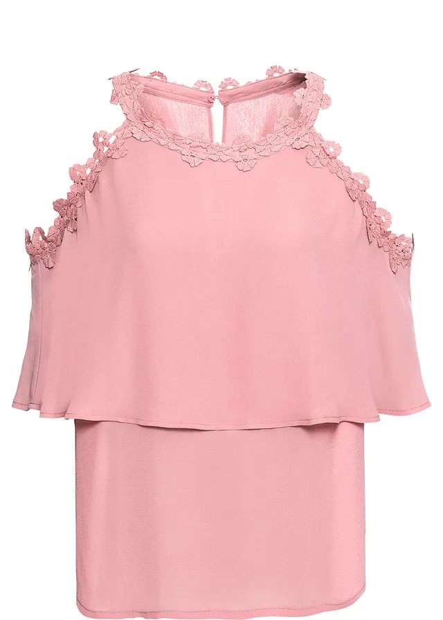 Bluză cold-shoulder cu dantelă
