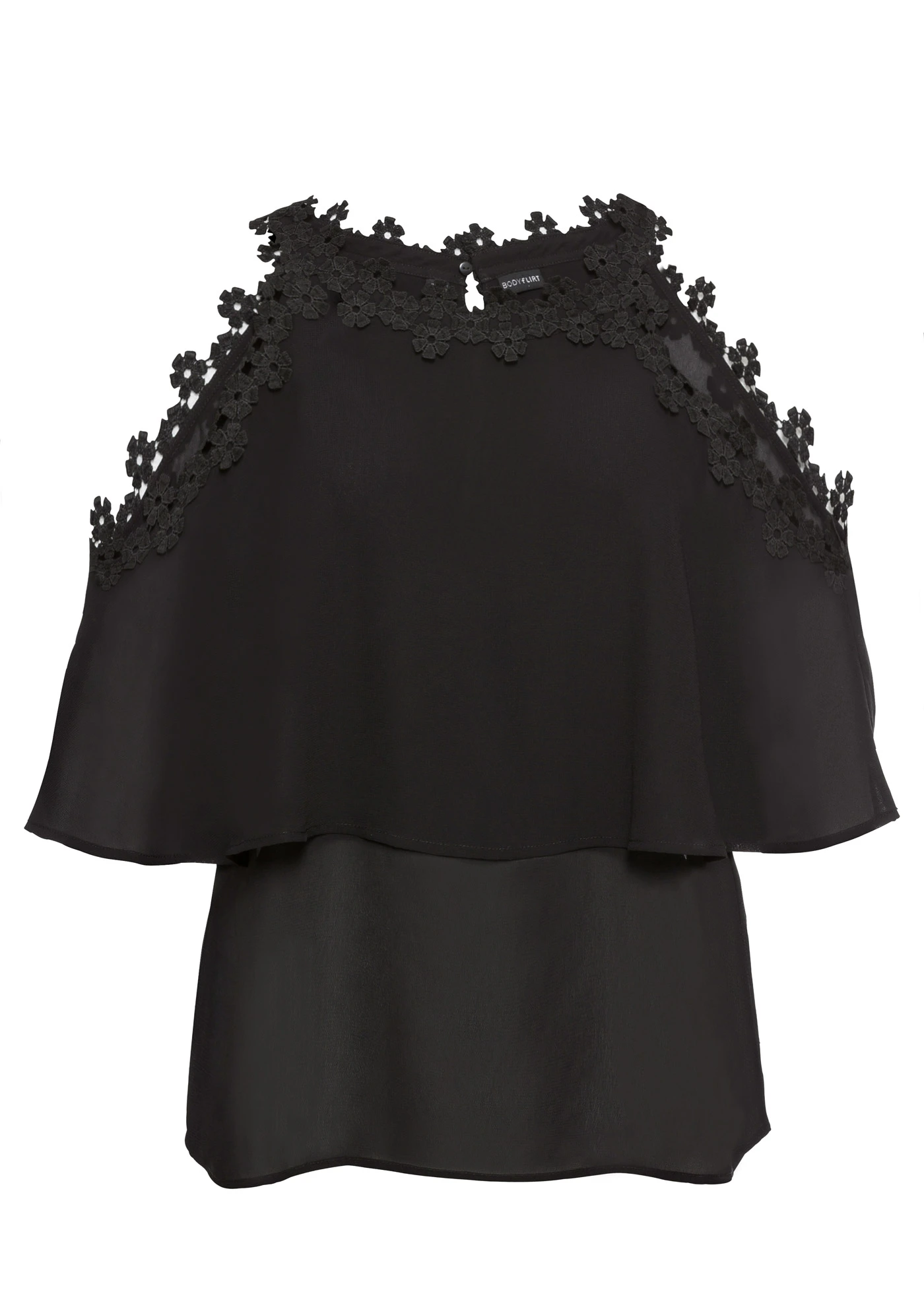 Bluzka z wycięciami na ramionach i koronką • czarny • sklep bonprix