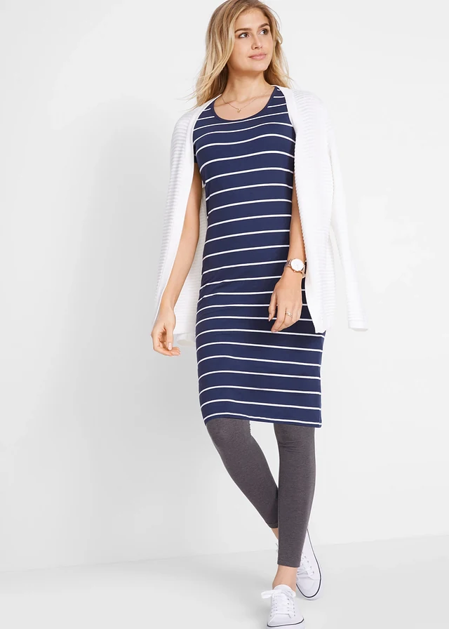 Robe en jersey coton, Couleur: bleu foncé-blanc rayé