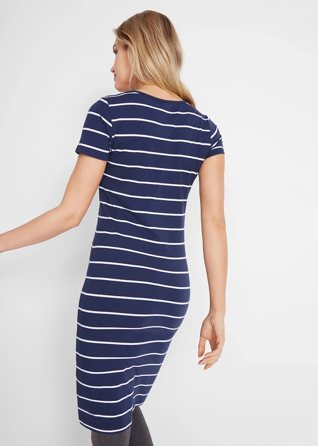 Robe en jersey coton, Couleur: bleu foncé-blanc rayé