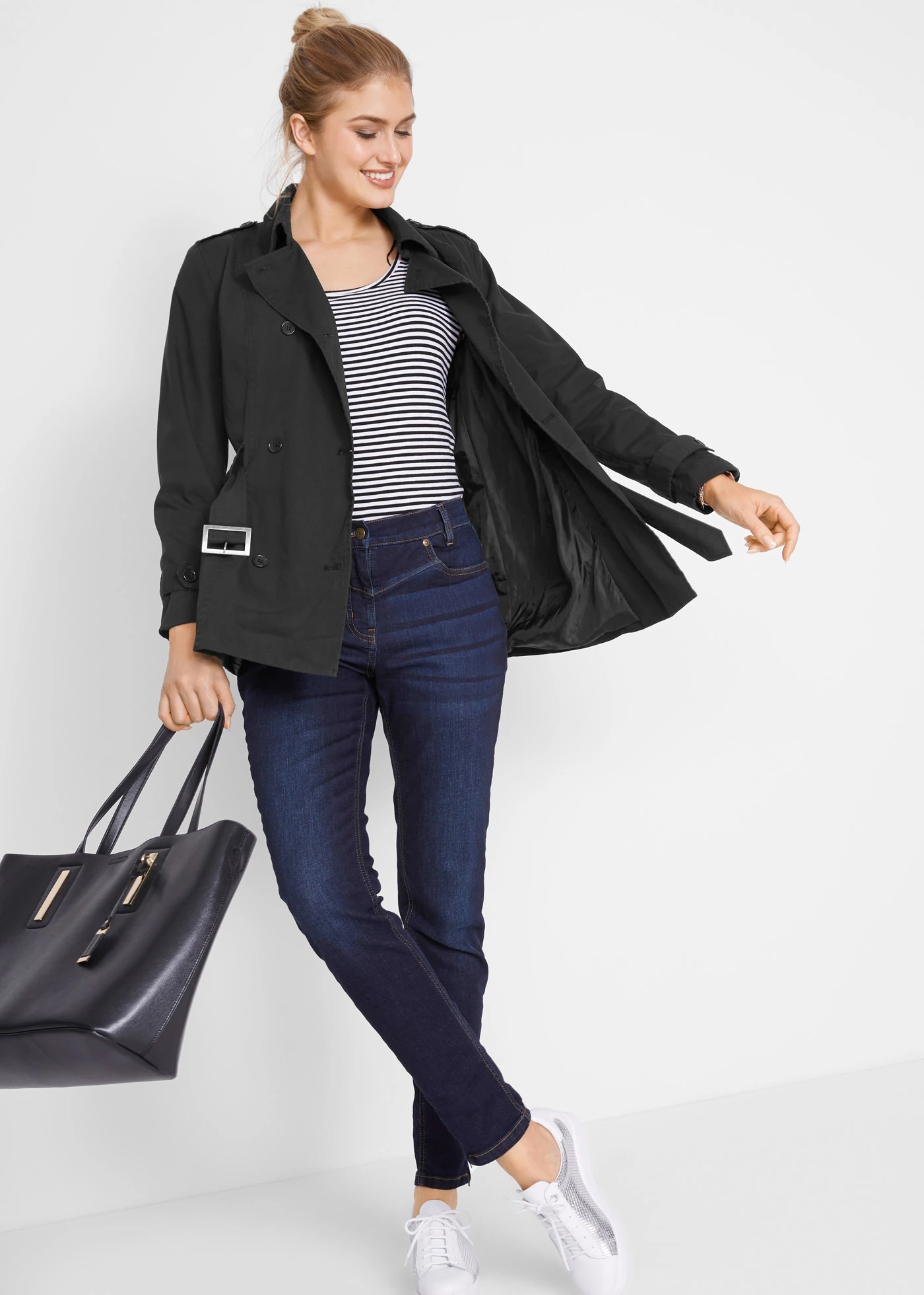 Trench court • noir • Boutique bonprix