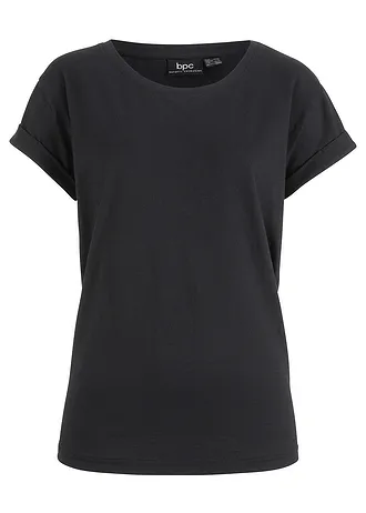 Boxy shirt, korte mouw, Kleur: zwart