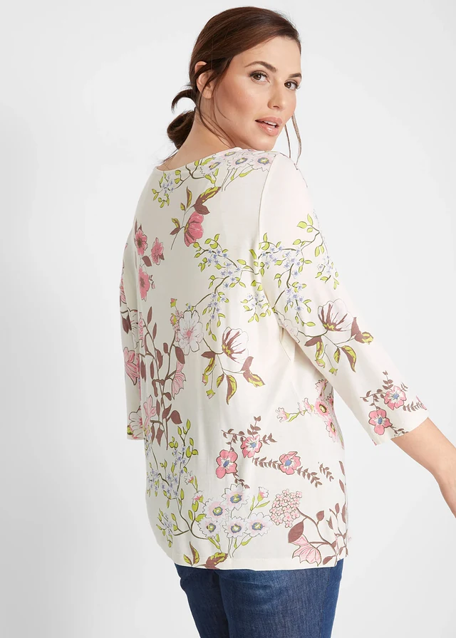 Shirt met bloemenprint, Kleur: wolwit gebloemd