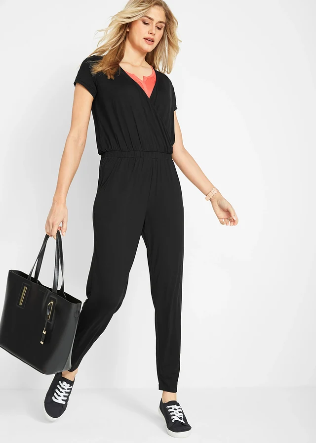 Jersey jumpsuit gemaakt van een viscosemix, Kleur: zwart