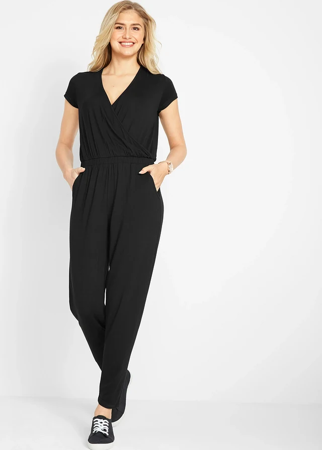 Jersey jumpsuit gemaakt van een viscosemix, Kleur: zwart