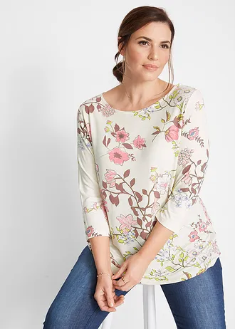 Shirt met bloemenprint, Kleur: wolwit gebloemd