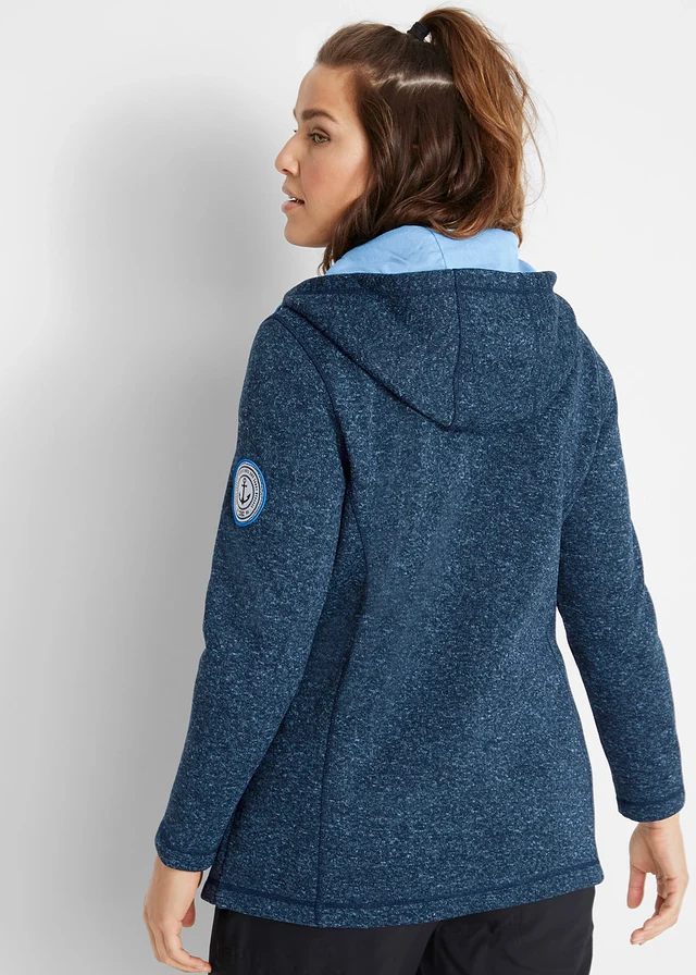 Veste en polaire tricoté à capuche, Couleur: bleu foncé chiné