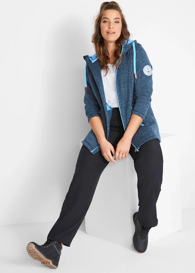 Veste en polaire tricoté à capuche, Couleur: bleu foncé chiné
