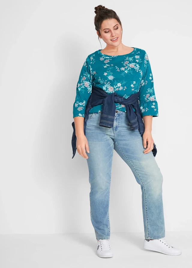 Stretch jeans mid waist, straight, Kleur: lichtblauw used