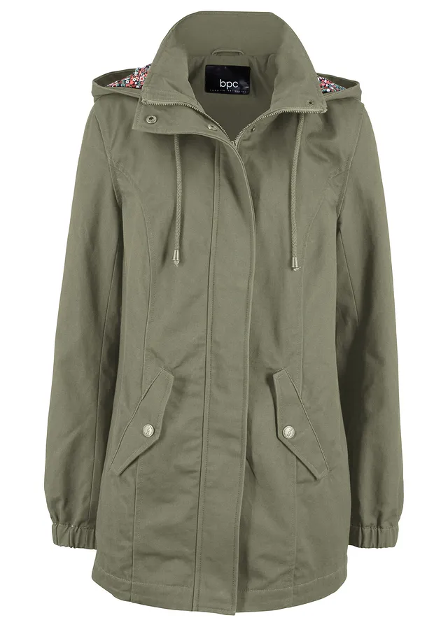 Prechodná bavlnená bunda s potlačenou kapucňou