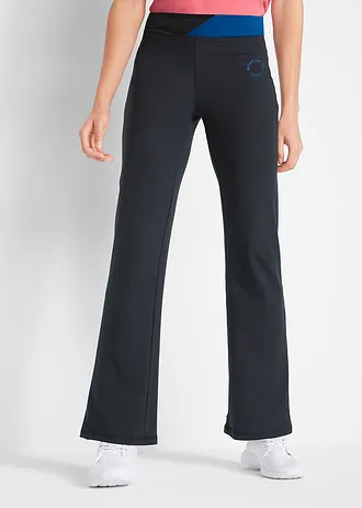 Pantalon de sport en coton, jambes évasées, Couleur: noir - bleu gentiane